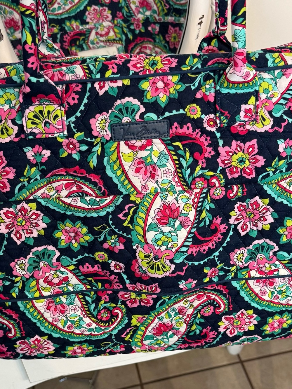 Vera Bradley Navy Paisley Travel Tote with Pink & Green Accents - Picture 3 of 12